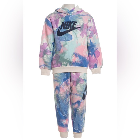 NIKE KIDS TIE-DYE EFFECT HOODIE AND JOGGERS SET - Size 6 Girls Sweatsuit - VGUC - Picture 1 of 16